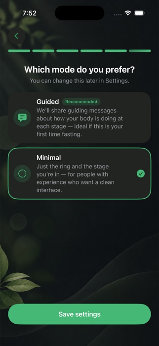 Step for choosing guided or minimalist mode